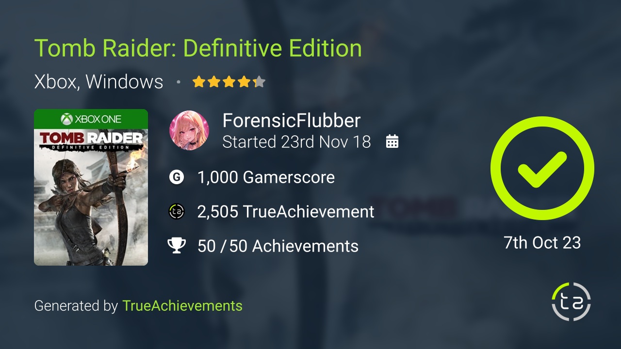 Tomb Raider Definitive Edition achievement summary